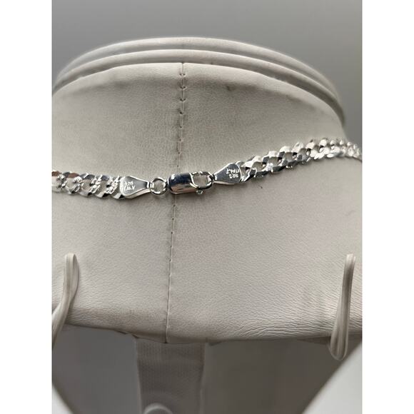 SJ 925 Italy Sterling Sterling Flat Cuban Link Diamond Etched Chain Necklace - Picture 6 of 11